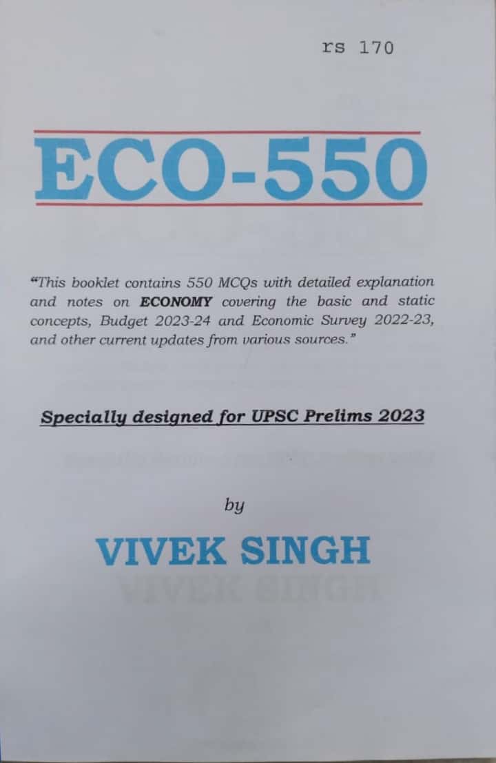 Economy 550 MCQ's for UPSC Prelims 2023 Vivek Singh Xerox Printed Material[English Medium[