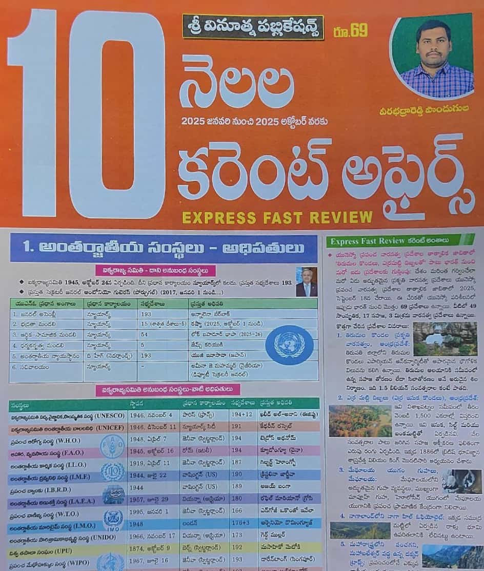 Vinuthna 10 Months Currents Affairs Express Fast Review(Jan 2025-Oct 2025)Chart Format[Telugu Medium]