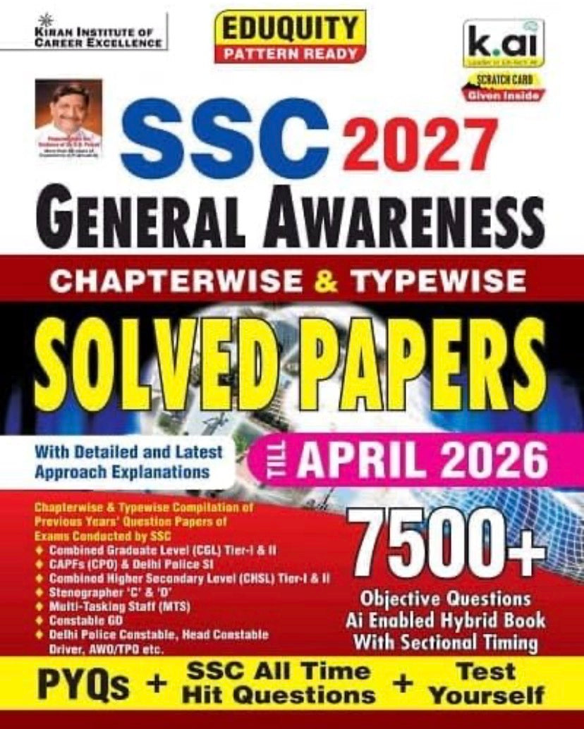 Kiran SSC 2027 General Awareness Chapterwise & Typewise PYQs Eduquity Pattern Ready Till April 2026, 7500+ Objective Questions[English Medium]