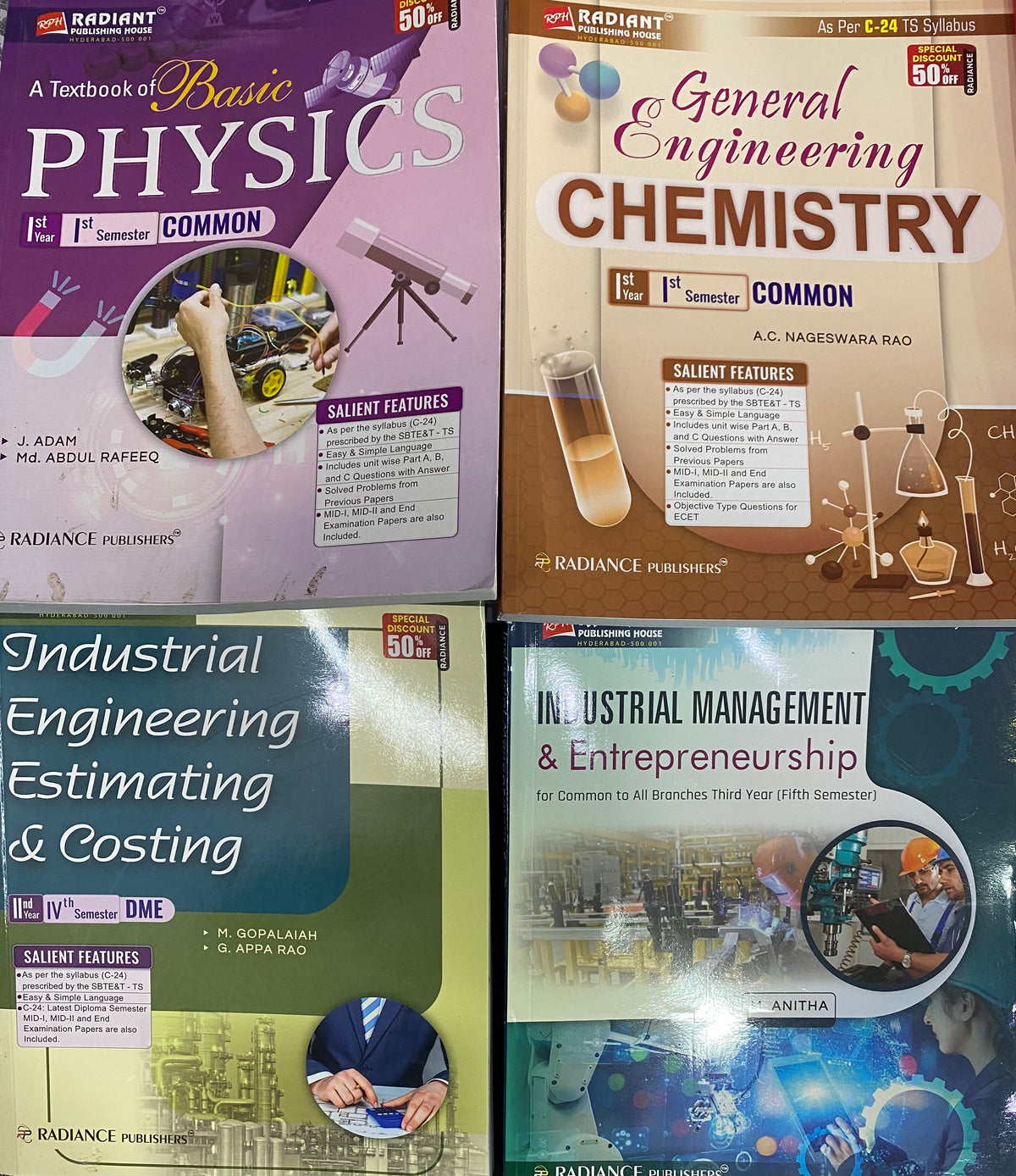 Radiant Basic Physics, General Engineering Chemistry, Industrial Engineering Estimating & Costing, Industrial Management & Entrepreneurship 4 Book Set Useful For APPSC Industrial Promotion Officer IPO[English Medium]