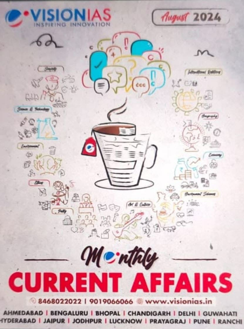 Vision IAS Current Affairs August 2024 PHOTOCOPY Black & White[English Medium] Xerox Photcopy Printed Material