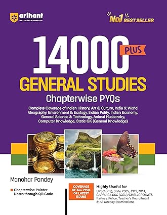 Arihant 14000 Plus General Studies Chapterwise PYQs By Manohar Pandey[English Medium]2024Ed