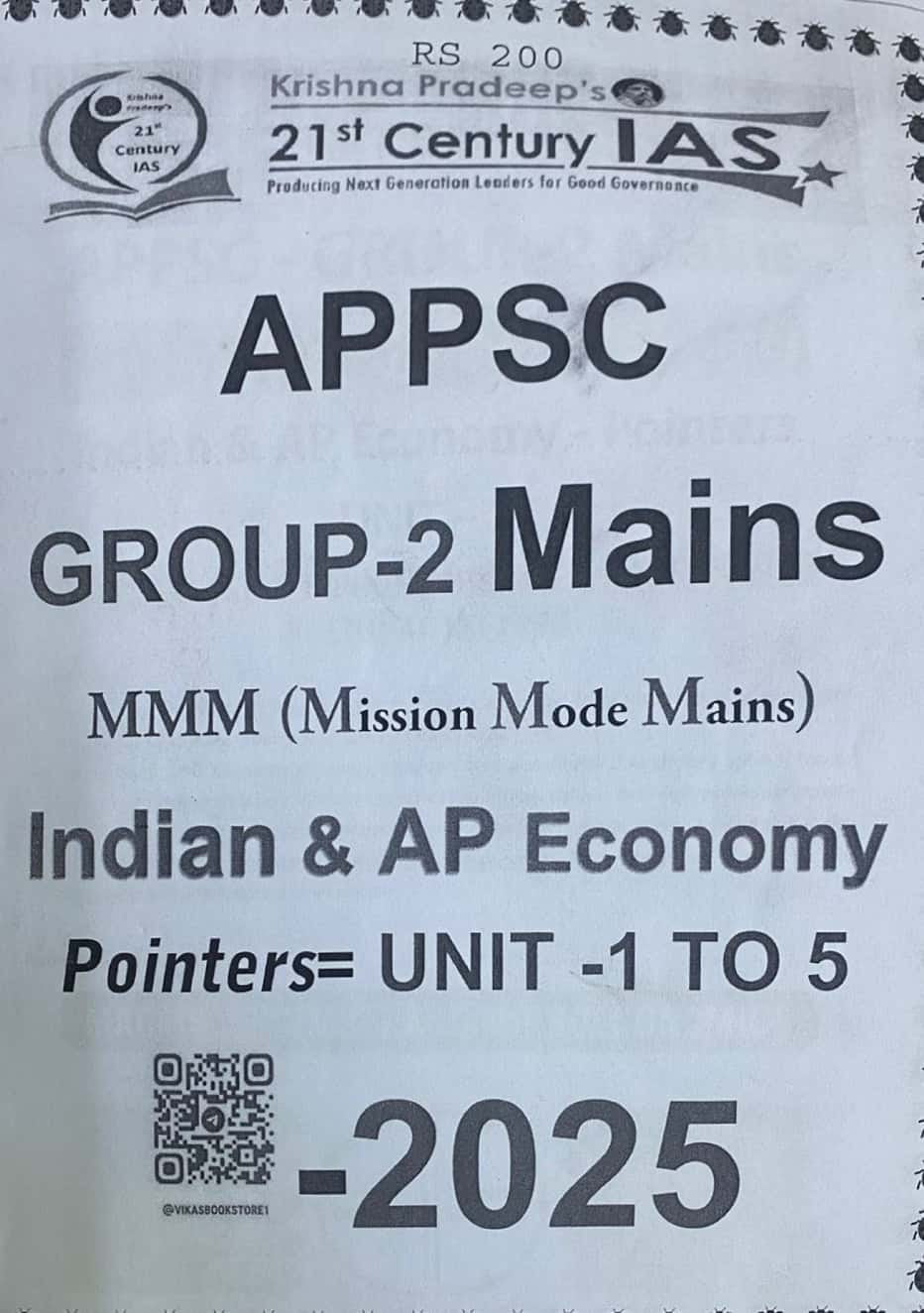 KP Institute APPSC Group 2 Mains India & AP Economy MMM(Mission Mode Mains) Pointers Unit 1-5 Xerox Printed Material[English Medium]PHOTOCOPY
