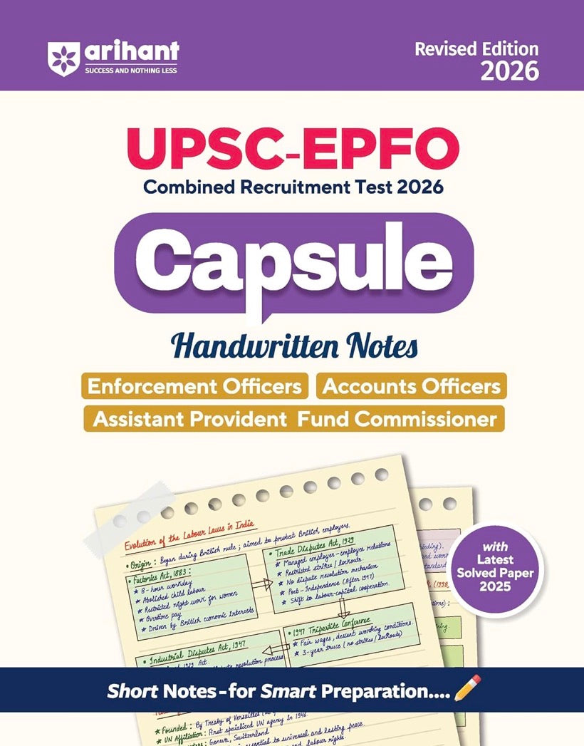 Arihant UPSC-EPFO Recruitment Test 2026 Capsule Handwritten Notes EO,AO & PF Commissioner Exam Ready Notes & Solved Paper 2025 Revised Edition 2026[English Medium]