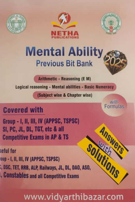 Mental Ability Previous Bit Bank Useful for APPSC,TGPSC Exams By NETHA[English Medium]Nov 2024Ed