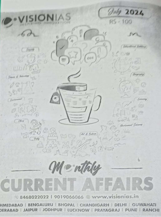 Vision IAS Current Affairs July 2024 PHOTOCOPY Black & White[English Medium] Xerox Photcopy Printed Material