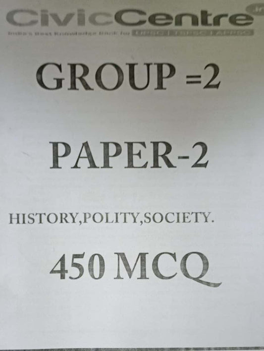 Civic Centre TSPSC Group 2 Paper 2 History,Polity, Society 450MCQs [English Medium]Xerox Printed Material