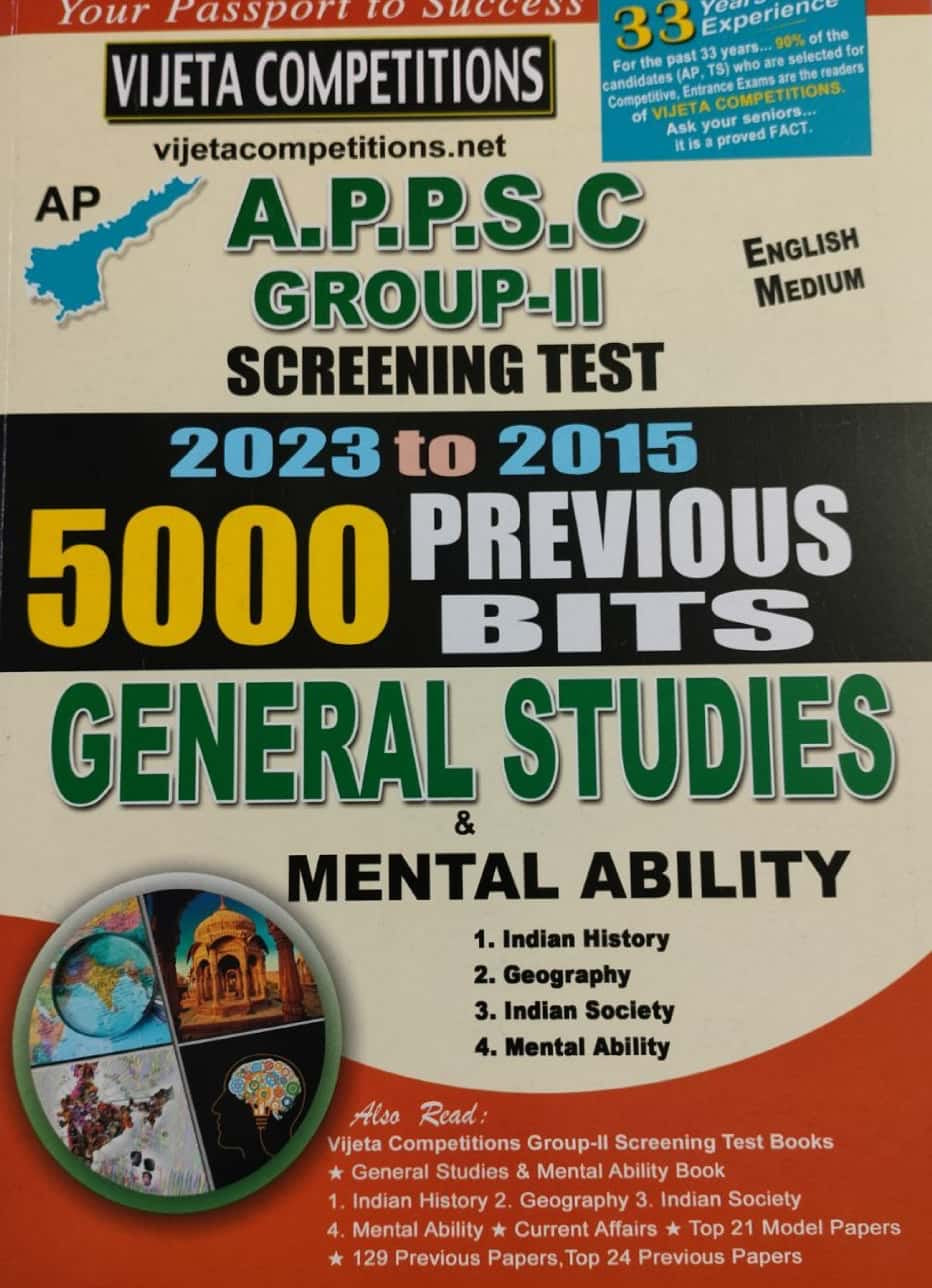 APPSC Group 2 Screening Test General Studies & Mental Ability (2023-2015) 5000 Previous Bits[English Medium]Dec 2023Ed Vijetha