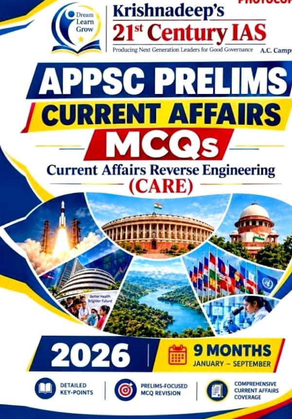 Krishna Pradeep’s 21st Century IAS Academy APPSC Prelims Current Affairs MCQs 9 Months January 2026 To September 2026[English Medium]