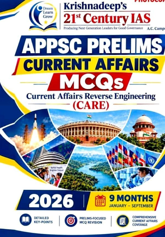 Krishna Pradeep’s 21st Century IAS Academy APPSC Prelims Current Affairs MCQs 9 Months January 2026 To September 2026[English Medium]