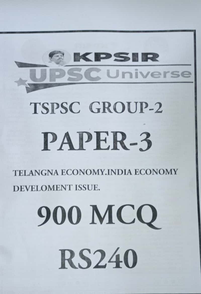 KP Sir Institute TSPSC Group 2 Paper 3 Telangana Economy 900 MCQ’s Xerox Printed Material[English Medium]Xerox