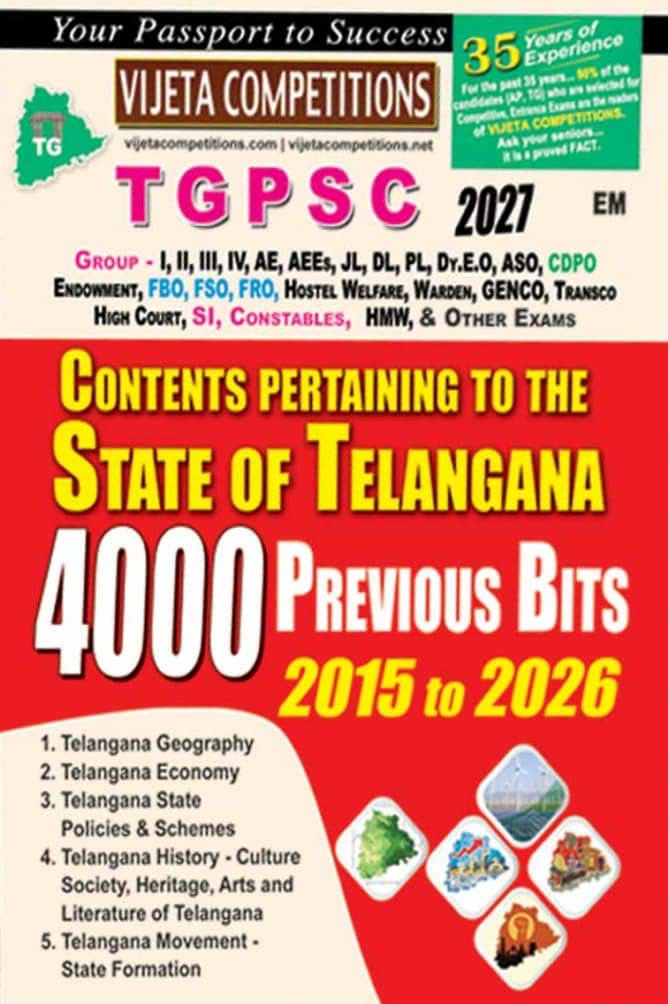 Vijeta TGPSC Contents Pertaining To The State Of Telangana 4000 Previous Bits 2015-2026[English Medium]