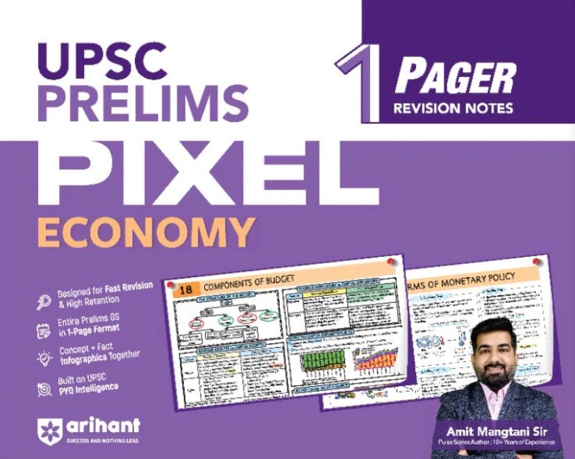 UPSC Prelims Economy Pixel 1-Pager Revision Notes Fast Revision, Entire Prelims GS in 1-Page Format, Concept & Fact Infographics with PYQ-Based Preparation[English Medium]