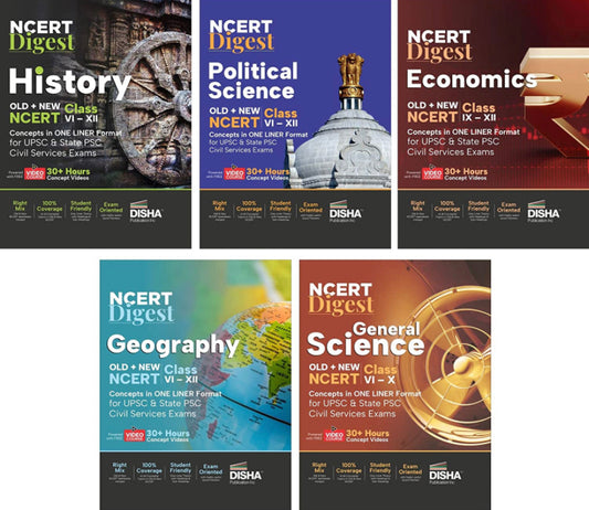 Combo (set of 5 Books) NCERT Digest – Old + New NCERT Class VI – XII Concepts in ONE LINER Format for UPSC & State PSC Civil Services History,Integration of Old & New NCERT Books[English Medium]