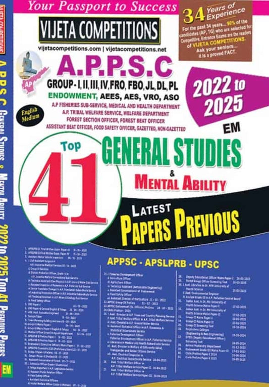 Vijetha APPSC General Studies & Mental Ability Top 41 Previous Papers (2022-2025)[English Medium]