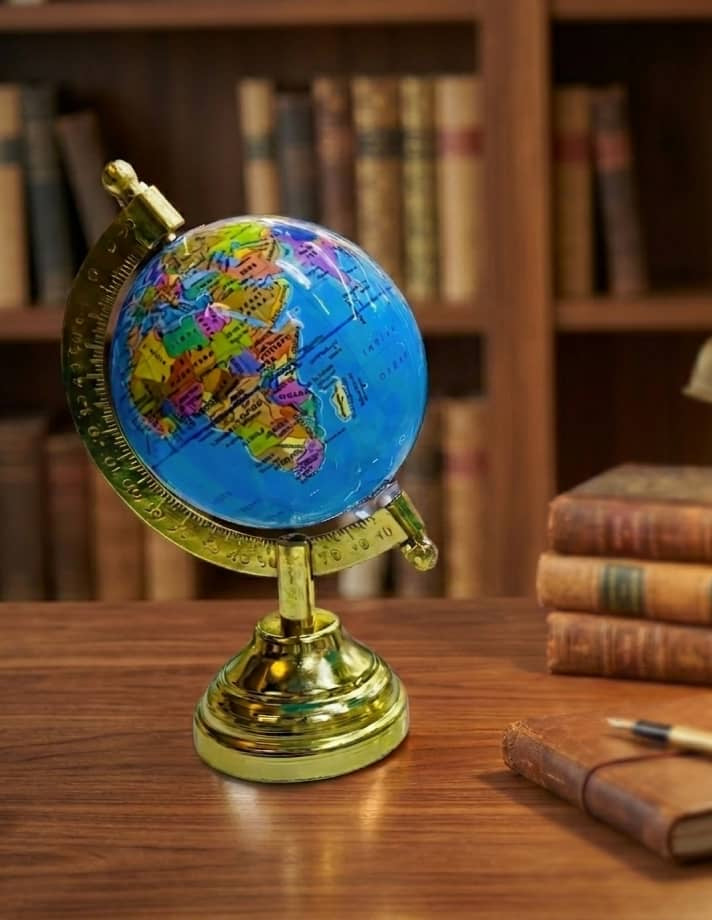 Mini World Globe With Golden Stand -3 Inch Blue - Educational & Decorative Table Globe