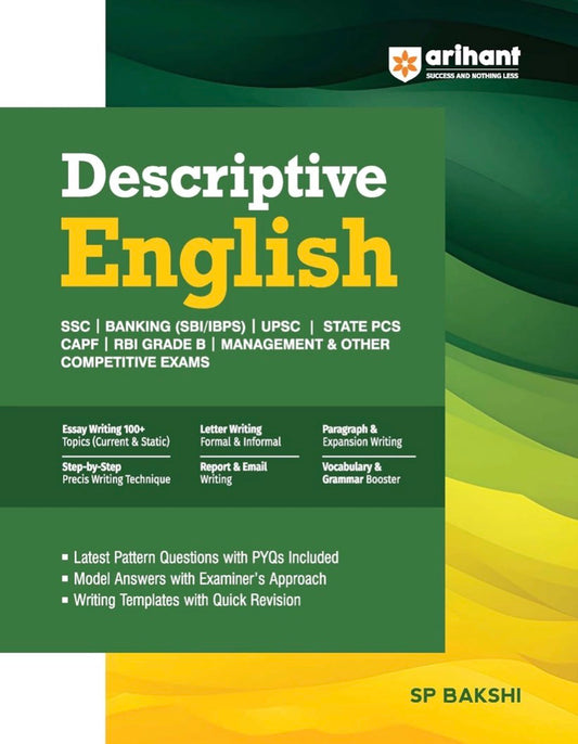 Arihant Descriptive English by S.P. Bakshi Essays, Precis Writing, Letter & Report Writing, Grammar For SSC, Banking, UPSC, State PCS, RBI & Other Competitive Exams 2026Ed[English Medium]