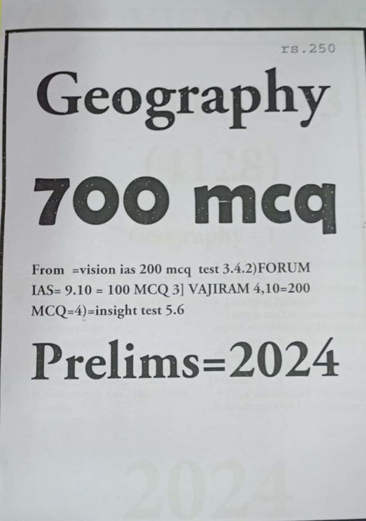 Geography 700 MCQ For Prelims 2024 Xerox Printed Material[English Medium]