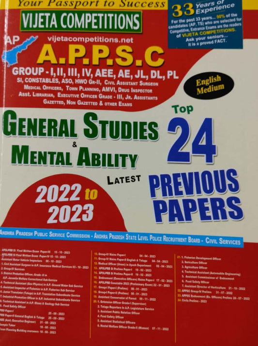 APPSC General Studies & Mental Ability Top 24 Previous Papers[English Medium]Nov 2023Ed Vijetha