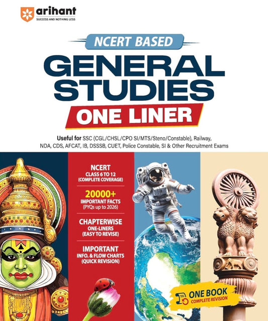 Arihant NCERT Based General Studies One Liner 20000+ Important Facts, Chapterwise One-Liners, Infographics, Mind Maps & Flow Charts For All Competitive Exams 2026Ed[English Medium]