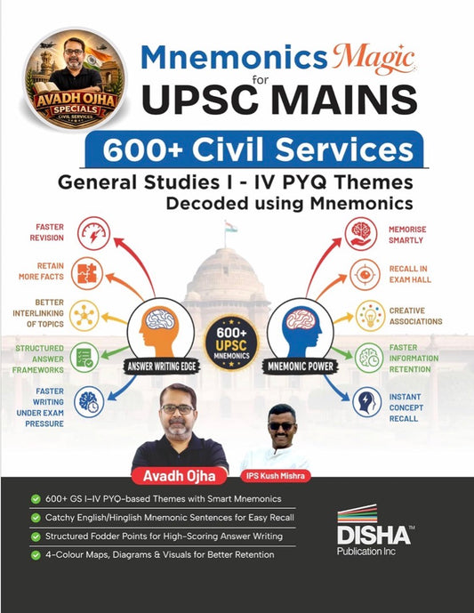 Disha Mnemonics Magic for UPSC Mains 600+ Civil Services General Studies Papers I to IV PYQ (2025 - 2013) Themes decoded using Mnemonics By Avadh Ojha[English Medium]