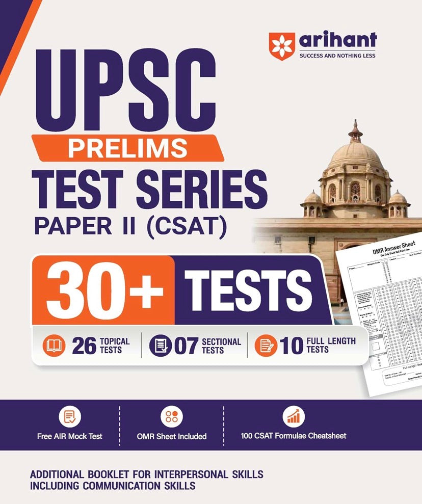 Arihant UPSC Prelims Test Series Paper II (CSAT)2027 30+ Tests with OMR Sheets 26 Topicwise Tests, 7 Sectional Tests & 10 Full-Length Mock Tests [English Medium]