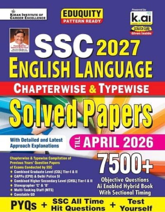 Kiran SSC 2027 English Language Chapterwise & Typewise Solved Papers till April 2026, 7500+ Objective Questions[English Medium]