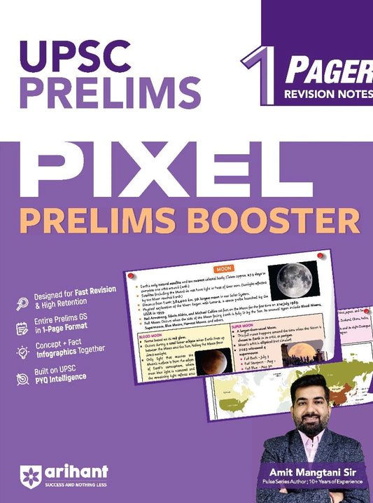 UPSC Prelims Booster Pixel 1-Pager Revision Notes Fast Revision, Entire Prelims GS in 1-Page Format, Concept & Fact Infographics with PYQ-Based Preparation[English Medium]