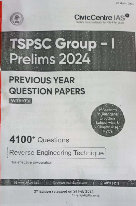 Civic Centre TSPSC Group 1 Prelims Previous Year Questions With Key[English Medium]Xerox Printed Material