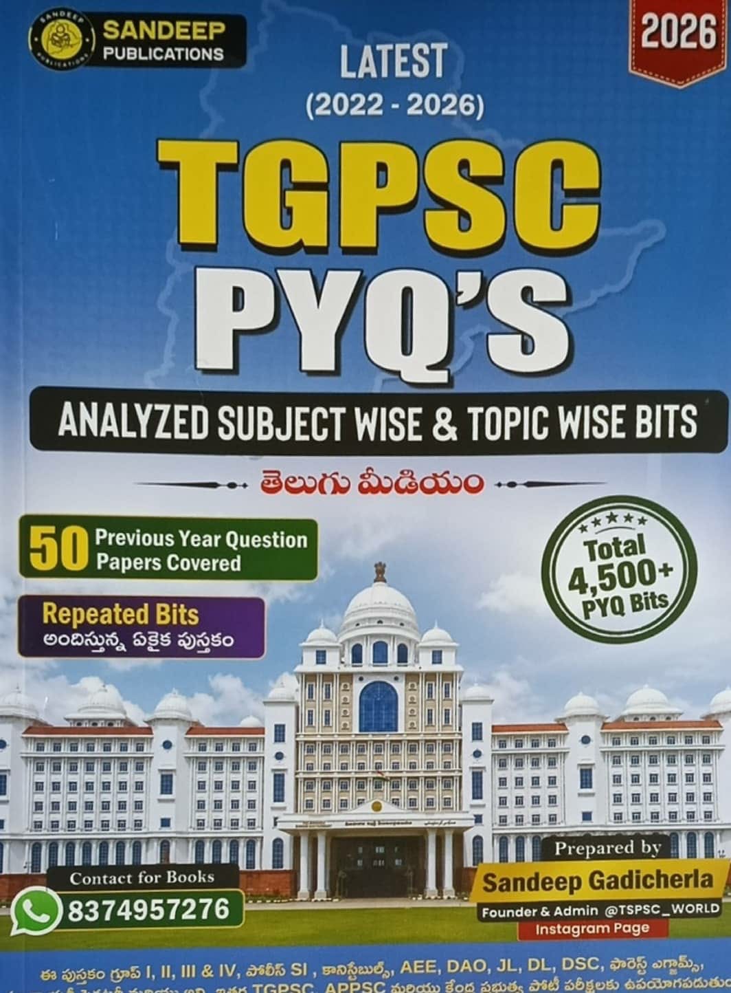 TGPSC Previous Year Question Papers (2022-2026) Subject Wise & Topic Wise Bits Analysis 4500+ Bits By Sandeep Gadicherla[Telugu Medium]