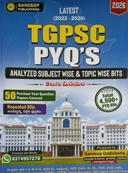 TGPSC Previous Year Question Papers (2022-2026) Subject Wise & Topic Wise Bits Analysis 4500+ Bits By Sandeep Gadicherla[Telugu Medium]