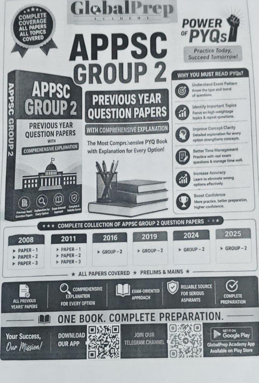 APPSC Group 2 Previous Year Questions With Explanations PYQs Xerox Printed Material[English Medium]