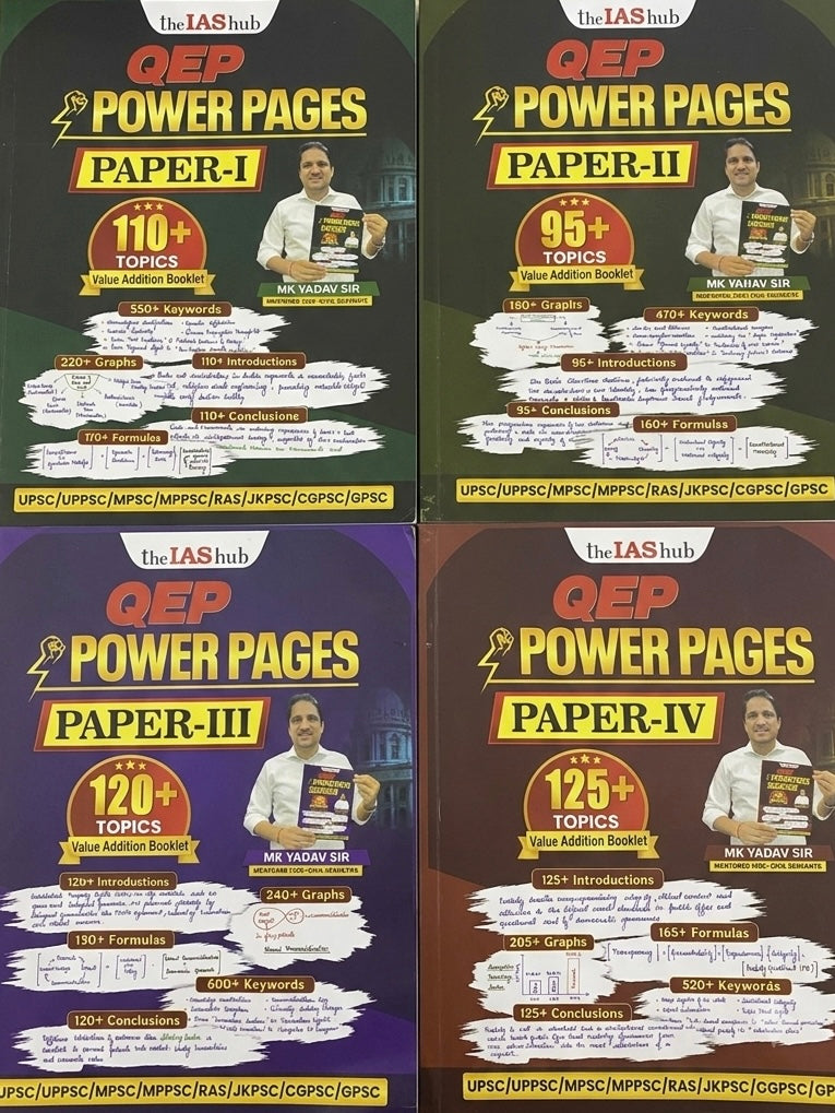 theIAShub QEP Power Pages Paper-I,II,III,IV For UPSC Mains & Other Competitive Exams By MK Yadav Sir Set of 4 Value Addition Books[English Medium]