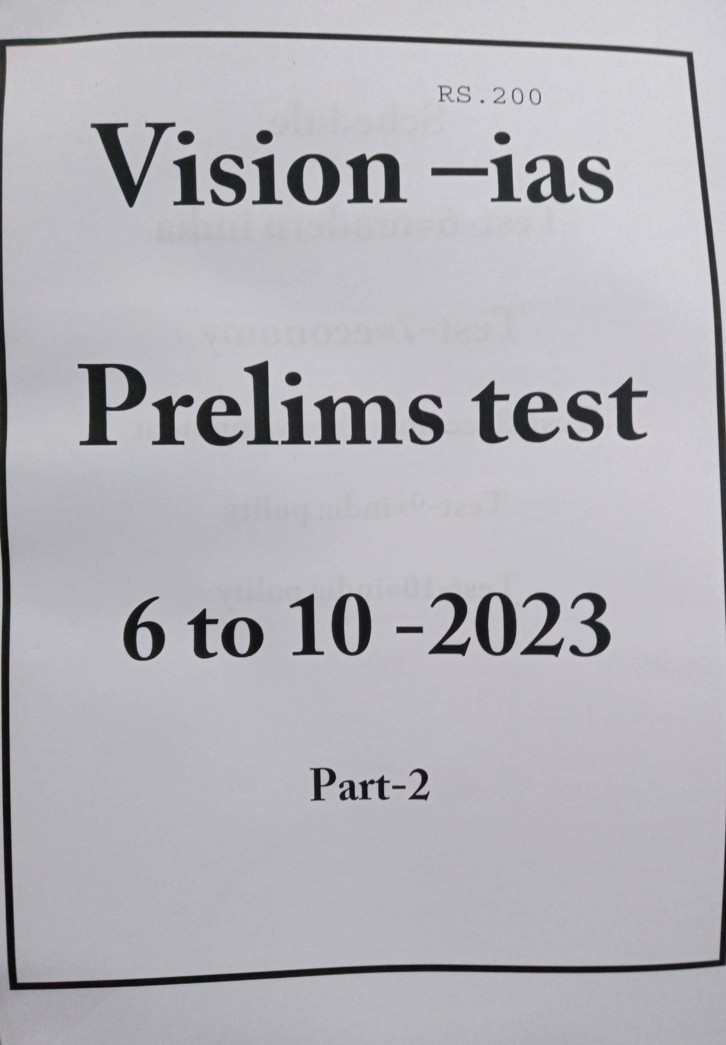 VISION IAS PRELIMS TEST SERIES 2023 PART -2TEST NO 6 - TEST NO 10[ENGLISH MEDIUM]