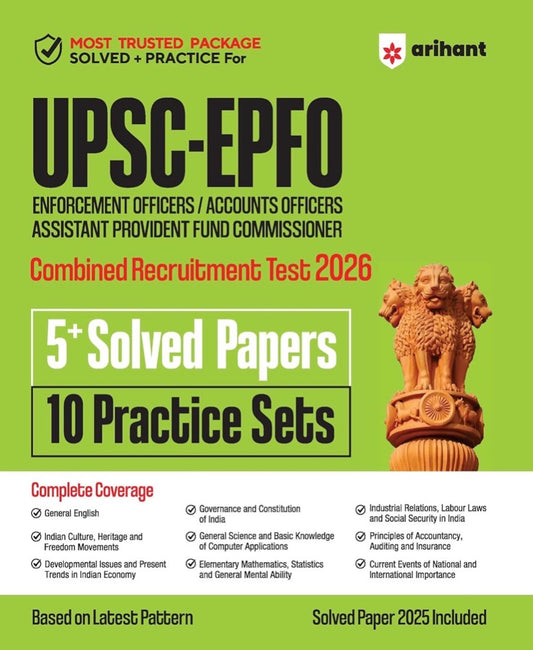 Arihant UPSC EPFO 2026 EO, AO & APFC 5+ Solved Papers & 10 Practice Sets As Per Latest Exam Pattern,2025 Solved Paper with Detailed Explanations[English Medium]