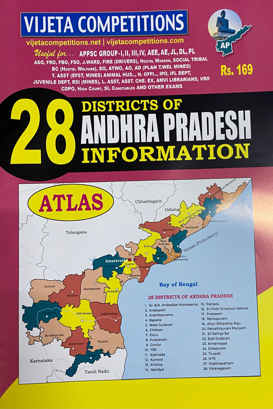 Vijeta 28 Districts Andhra Pradesh Information Atlas Chart Format[English Medium]