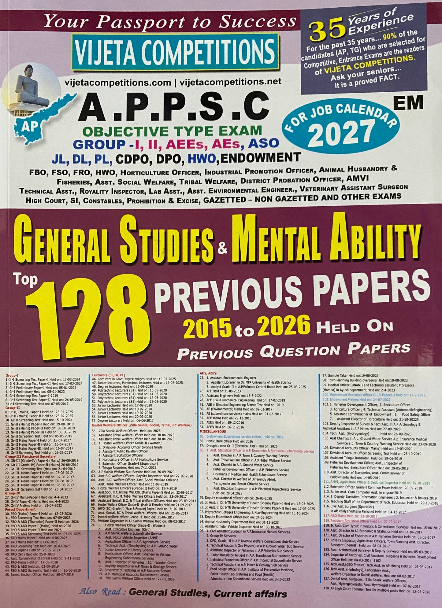 Vijeta APPSC General Studies & Mental Ability Top 128 Previous Papers (2015-2026) For 2027 Job Calendar[English Medium]
