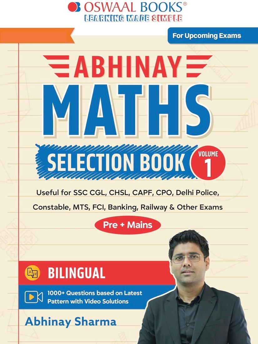 Abhinay Maths Selection Book – Vol. 1 Bilingual Workbook for SSC CGL, CHSL, CAPF & All Govt Exams[English Medium]