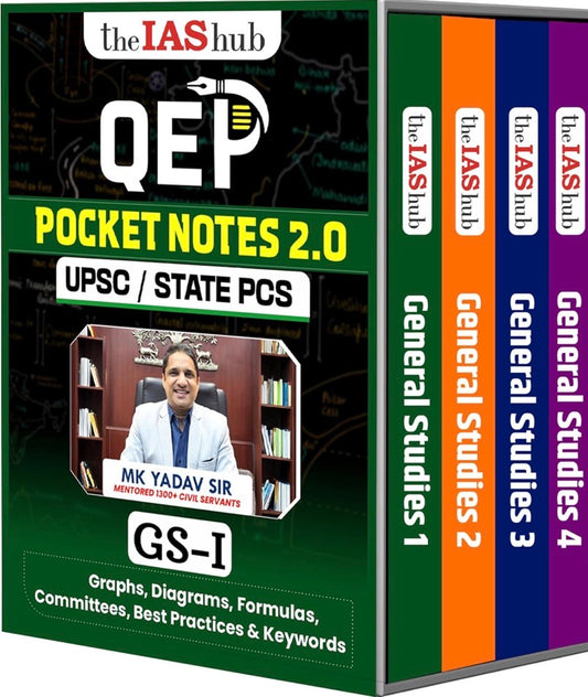 theIAShub QEP Pocket Notes 2.0 for UPSC & State PCS (GS1, GS2, GS3 & GS4) Combo for Quick Revision (Page Size A6) By M.K Yadav[English Medium]