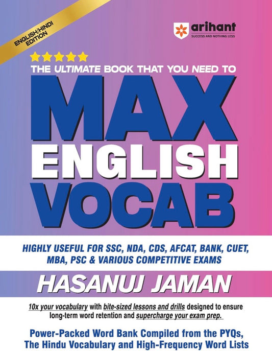 Arihant Max English Vocab for SSC, NDA, CDS, Bank, AFCAT, CUET, MBA, PCS & Other Competitive Exams