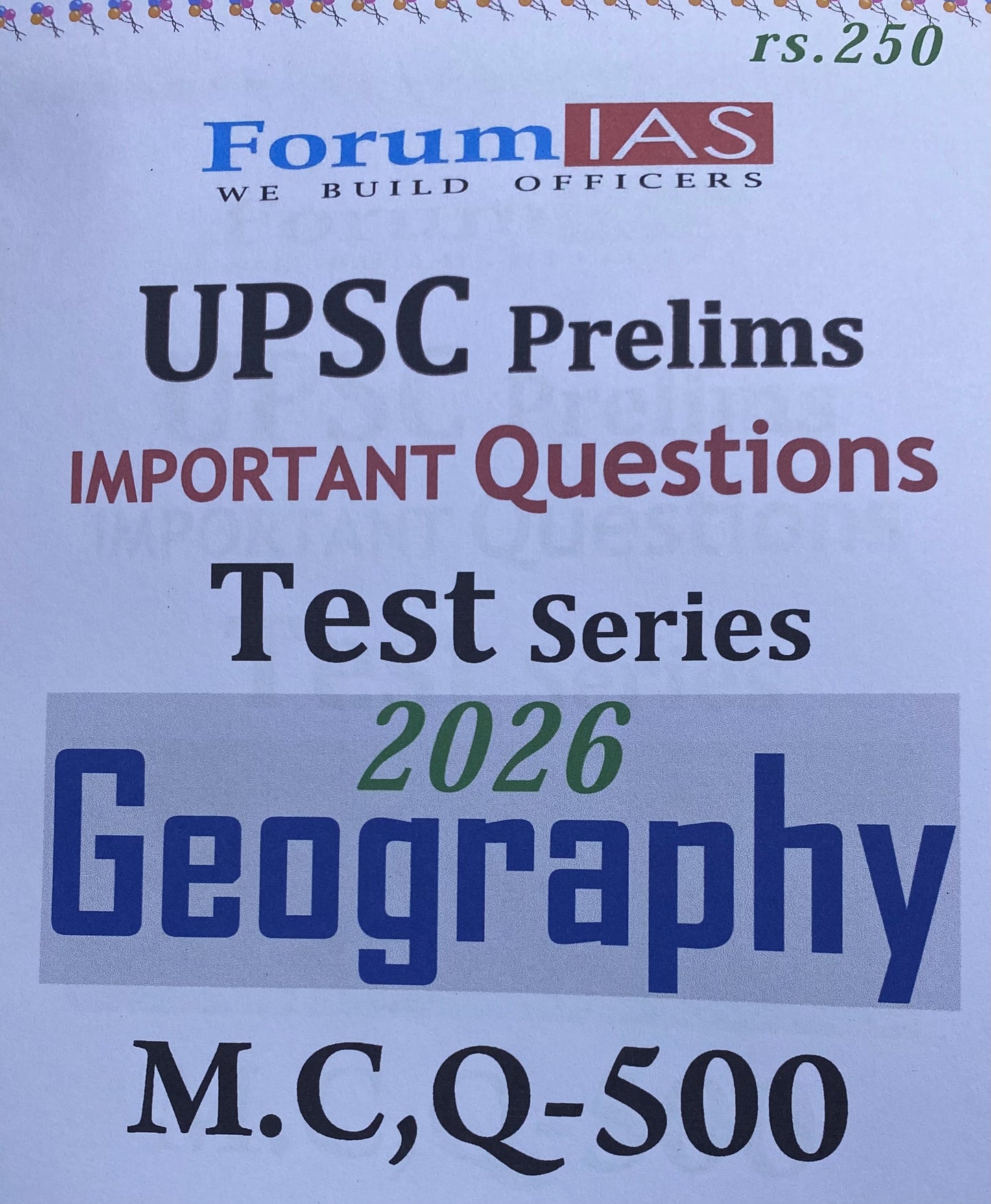 Forum IAS UPSC Prelims 2026 Important Questions Geography 500MCQs Xerox Printed Material[English Medium]