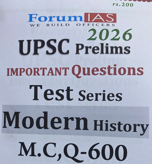 Forum IAS UPSC Prelims 2026 Important Questions Modern History 600MCQs Xerox Printed Material[English Medium]