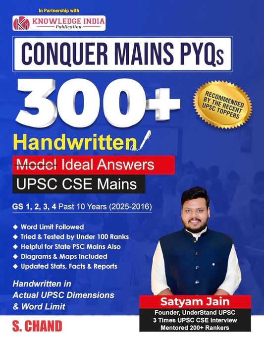S Chand UPSC Conquer Mains PYQs 300+ Handwritten Notes Model Answers Book for UPSC CSE By Satyam Jain[English Medium]