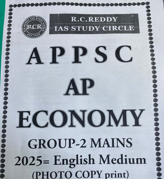RC Reddy Andhra Pradesh Economy For APPSC Group 2 Mains Xerox Printed Material[English Medium]