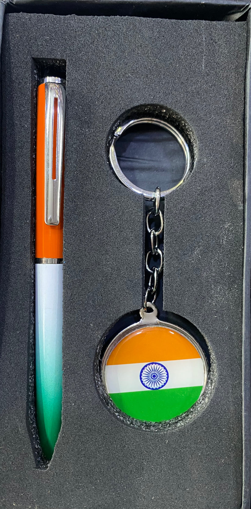 Tiranga Ball Pen Blue Ink & Keyring with India Flag Engraved Metal Key ...