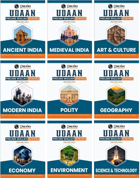 Only IAS UDAAN (Static) For Prelims 2024 | Set Of 9 Booklets for UPSC Civil Services Preparation 2024[English Medium]2024Ed