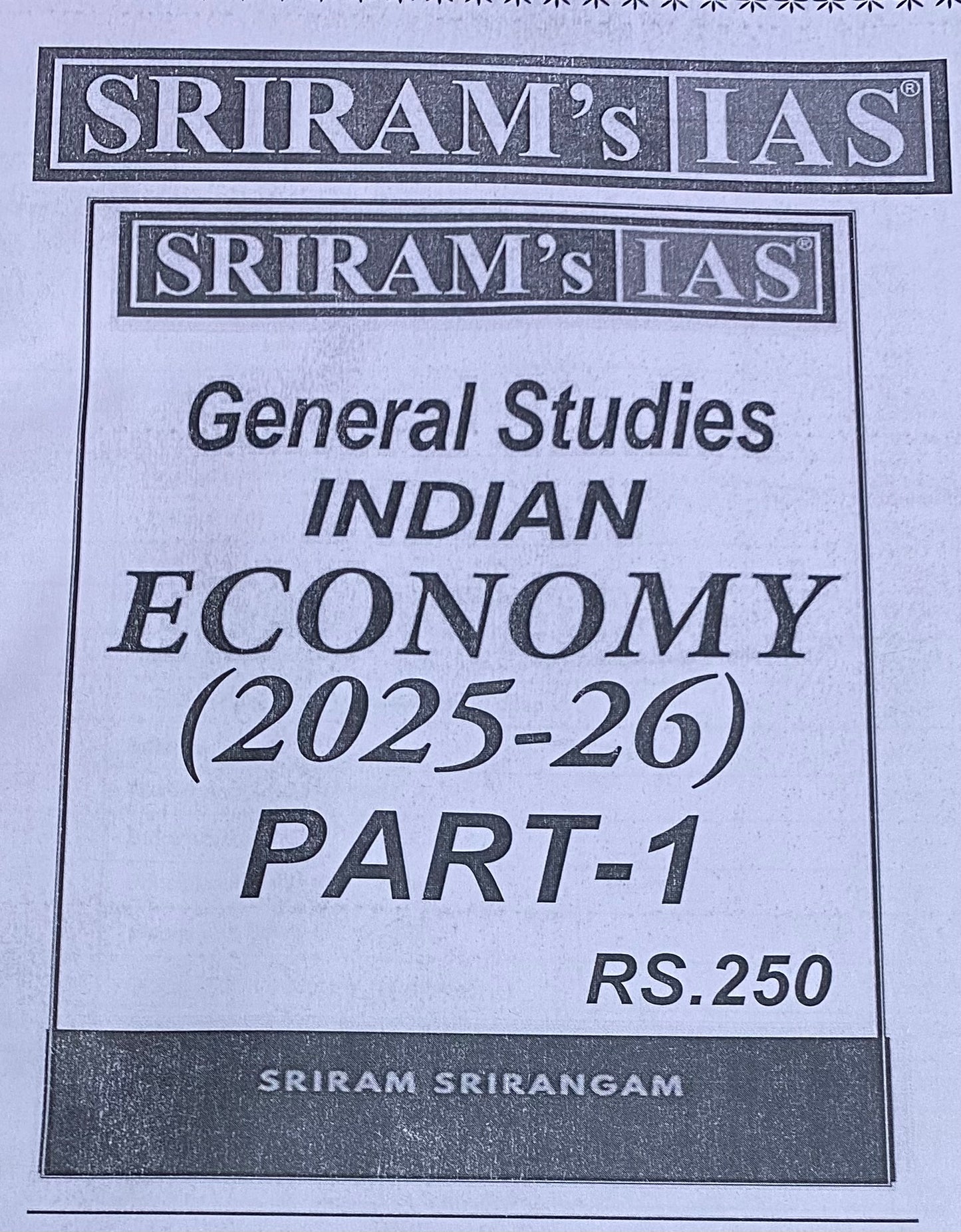 Sriram IAS General Studies Indian Economy Part -1 2025-2026[English Medium]Xerox Printed Material