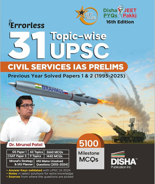 Disha 31 Topic-wise UPSC Civil Services IAS Prelims Previous Year Solved Papers 1 & 2 (1995 - 2025) by Mrunal Patel[English Medium]