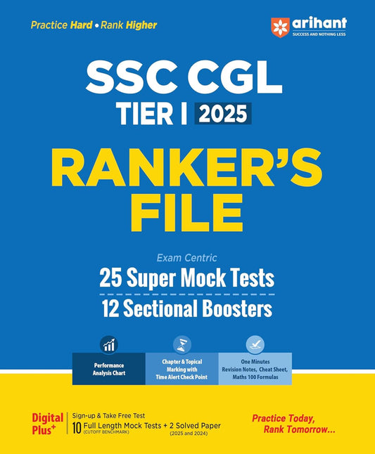 Arihant SSC CGL Tier 1 2025 Ranker’s File 25 Super Mock Tests + 12 Sectional Boosters[English Medium]
