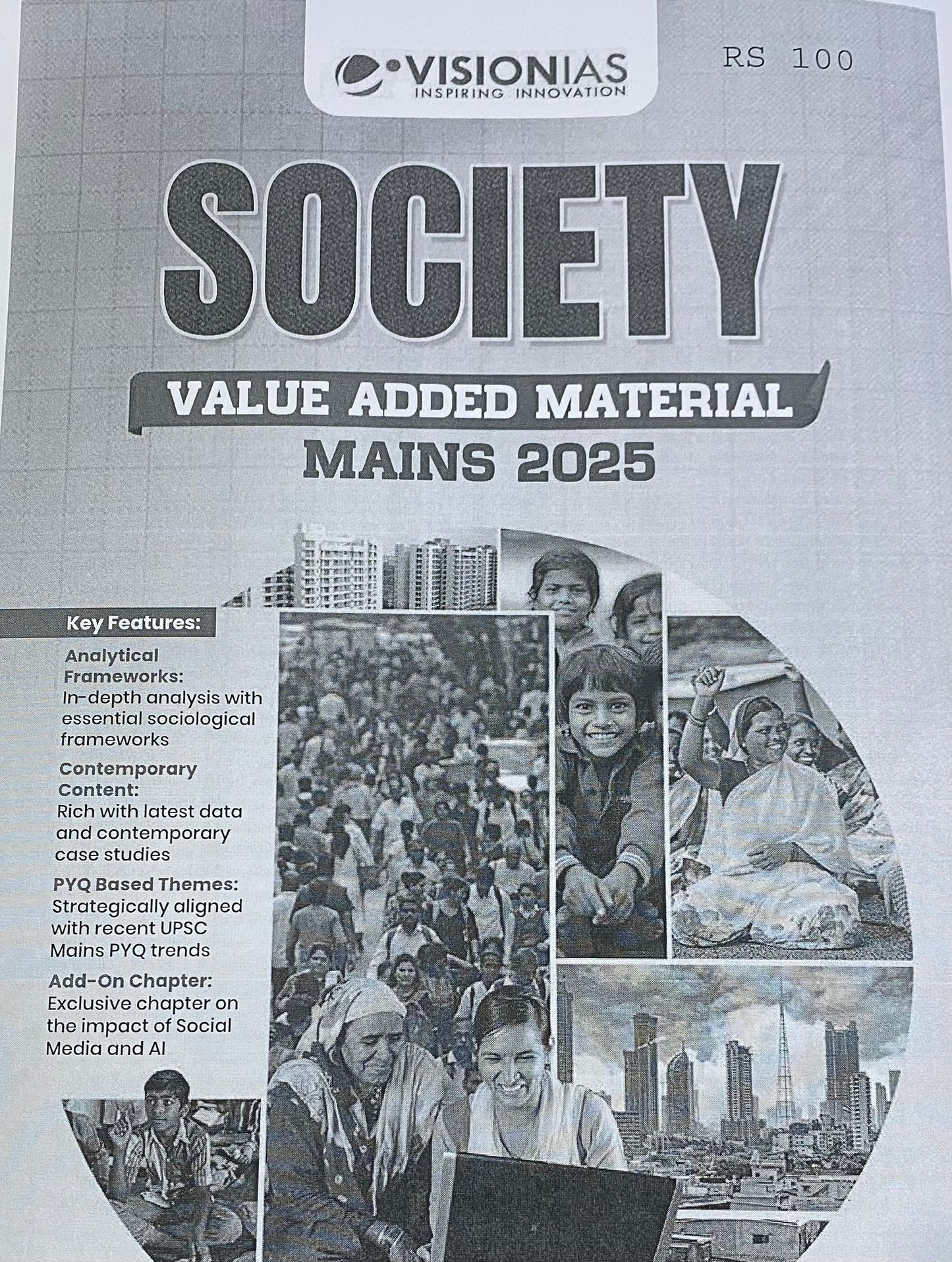 Vision IAS Society Value Added Material for UPSC Mains 2025, Black & White PHOTOCOPY [English Medium]